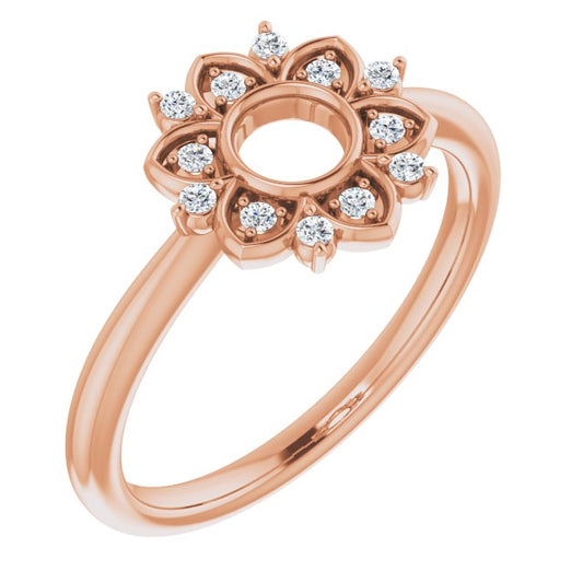 14K Rose Gold Round 1.3 Mm Polished 1/10 Ctw Natural Diamond Ring, Size 7