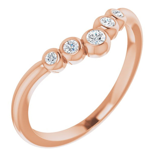 14K Rose Gold Round 2.2 Mm Polished 1/10 Ctw Natural Diamond Graduated V Ring, Size 7
