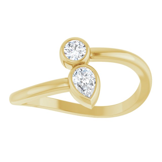 14K White Or Yellow Gold Pear 4.5 X 3 Mm Polished 1/4 Ctw Natural Diamond Bypass 2-Stone Ring, Size 7