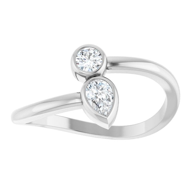 14K White Or Yellow Gold Pear 4.5 X 3 Mm Polished 1/4 Ctw Natural Diamond Bypass 2-Stone Ring, Size 7