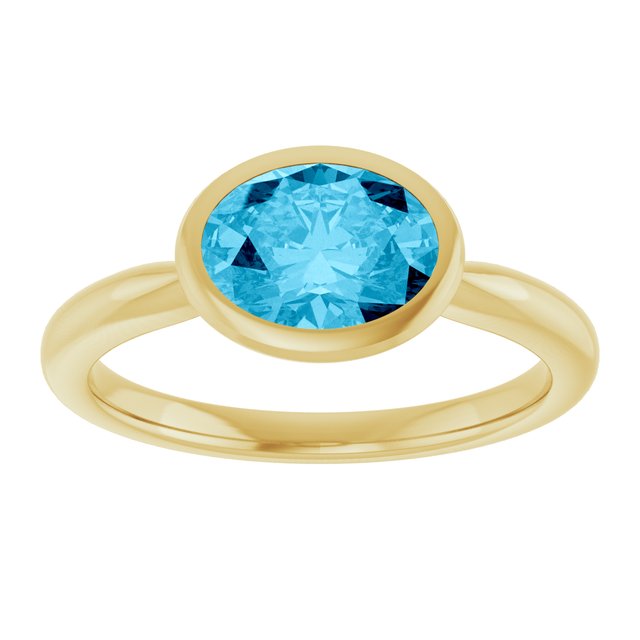 14K Yellow Gold Oval 8 X 6 Mm Polished Natural Aquamarine Solitaire Ring Size 7