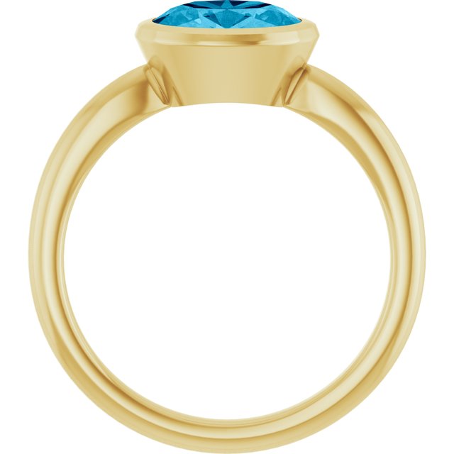 14K Yellow Gold Oval 8 X 6 Mm Polished Natural Aquamarine Solitaire Ring Size 7