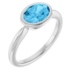 14K White Gold Natural Swiss Blue Topaz Oval 8 X 6 Mm Polished Natural Swiss Blue Topaz Ring Size 7