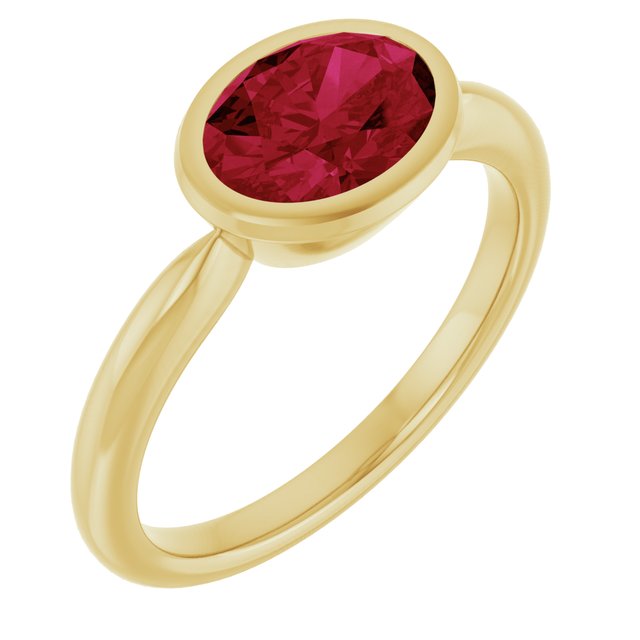 14K Yellow Gold Oval 8 X 6 Mm Polished Lab-Grown Gem Solitaire Ring