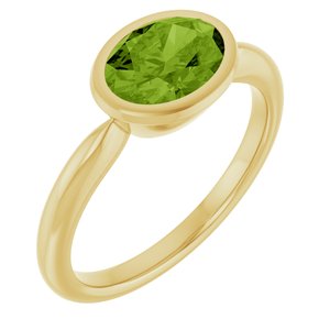 14K Yellow Gold Natural Peridot Oval 8 X 6 Mm Polished Natural Peridot Ring Size 7
