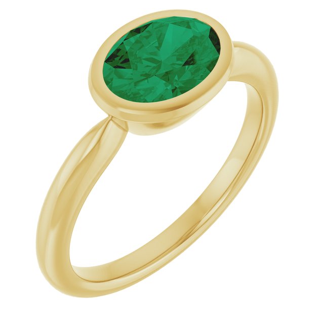 14K Yellow Gold Oval 8 X 6 Mm Polished Lab-Grown Gem Solitaire Ring