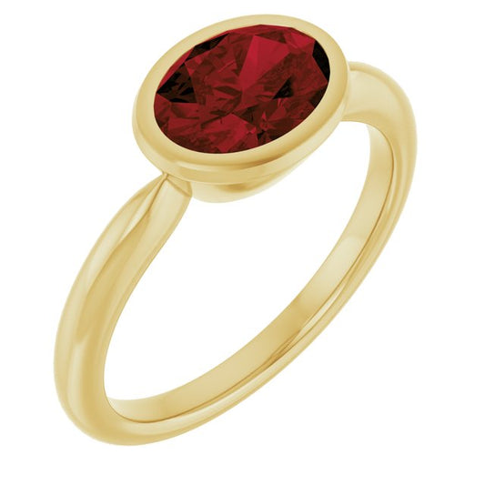 14K Yellow Gold Oval 8 X 6 Mm Polished Natural Mozambique Garnet Ring, Size 7