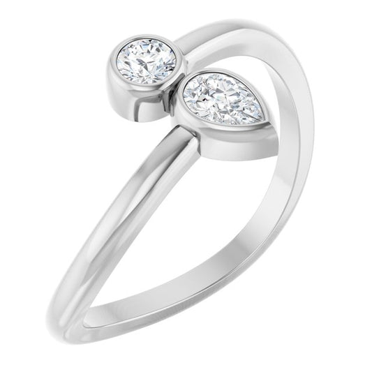14K White Or Yellow Gold Pear 4.5 X 3 Mm Polished 1/4 Ctw Natural Diamond Bypass 2-Stone Ring, Size 7
