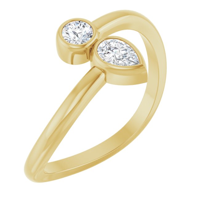 14K White Or Yellow Gold Pear 4.5 X 3 Mm Polished 1/4 Ctw Natural Diamond Bypass 2-Stone Ring, Size 7