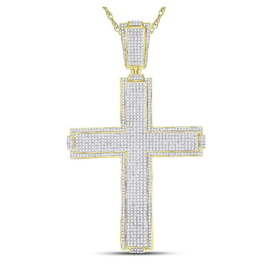 10K Yellow Gold Mens Round Diamond Cross Charm Pendant 2-1/2 Cttw, Length: 4.06 In, Width: 2.42 In