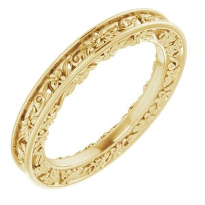 14K Yellow Or White Or Rose Gold Or Platinum 2.5 mm Floral Flat Band