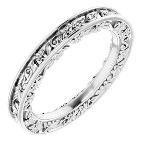 14K Yellow Or White Or Rose Gold Or Platinum 2.5 mm Floral Flat Band