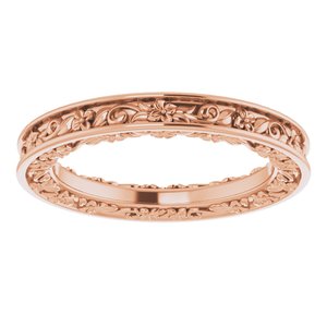 14K Yellow Or White Or Rose Gold Or Platinum 2.5 mm Floral Flat Band