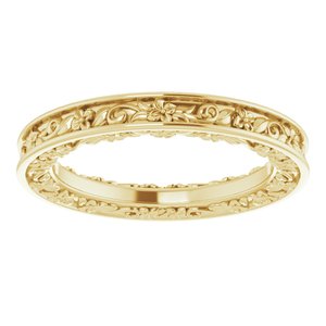 14K Yellow Or White Or Rose Gold Or Platinum 2.5 mm Floral Flat Band