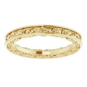 10K Or 18K Yellow Or White Or Rose Gold 2.5 mm Floral Flat Band