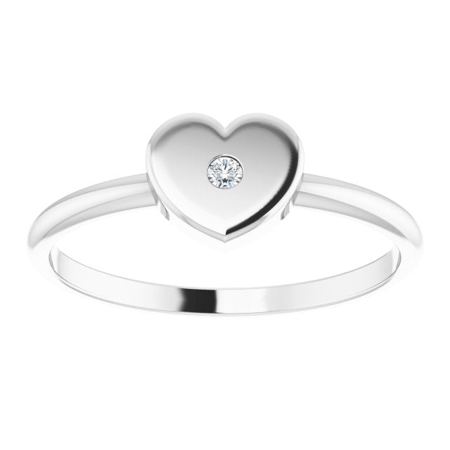 14K White Gold Or Platinum Round 1.3 Mm Polished .01 Ct Natural Diamond Youth Heart Ring, Size 3