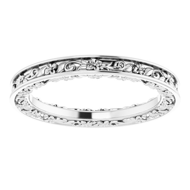 10K Yellow Or White Gold Polished Floral Standard-Fit Band, Size 7