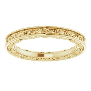 14K Yellow Or White Or Rose Gold Or Platinum 2.5 mm Floral Flat Band