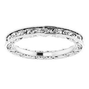 14K Yellow Or White Or Rose Gold Or Platinum 2.5 mm Floral Flat Band