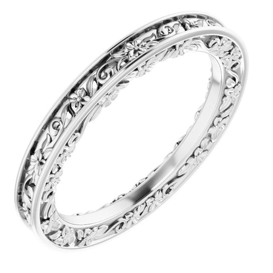 10K Yellow Or White Gold Polished Floral Standard-Fit Band, Size 7