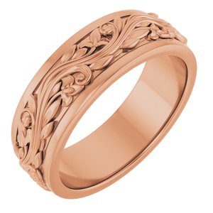 14K Yellow Or White Or Rose Gold Floral Inlay Flat Band