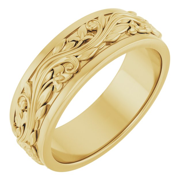 14K Yellow Or White Gold Or Sterling Silver Or Platinum Polished Sculptural Inlay Standard-Fit Flat Band
