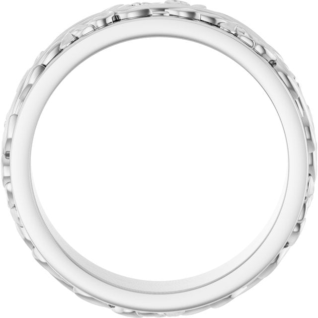 14K Yellow Or White Gold Or Sterling Silver Or Platinum Polished Sculptural Inlay Standard-Fit Flat Band