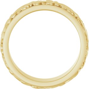 18K Yellow Or White Or Rose Gold Floral Inlay Flat Band