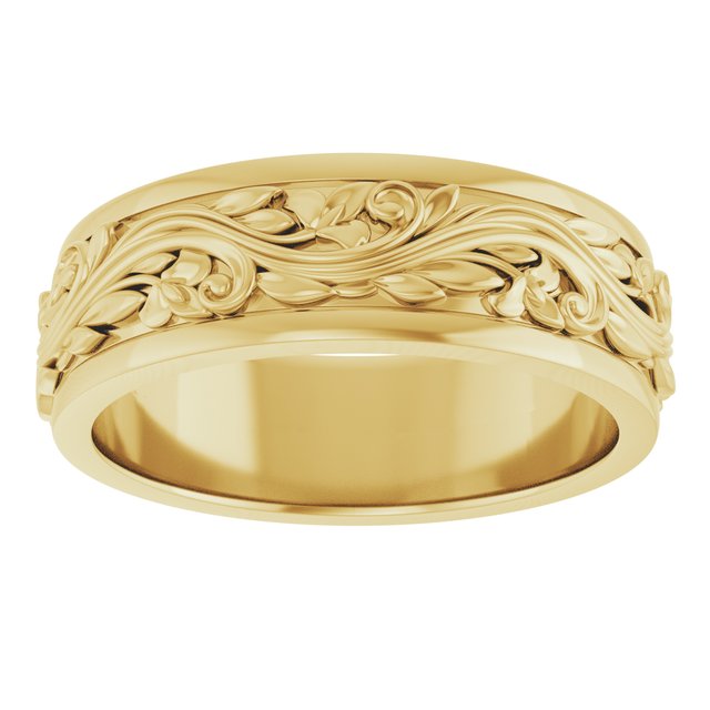 14K Yellow Or White Gold Or Sterling Silver Or Platinum Polished Sculptural Inlay Standard-Fit Flat Band