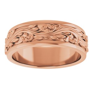 14K Yellow Or White Or Rose Gold Floral Inlay Flat Band