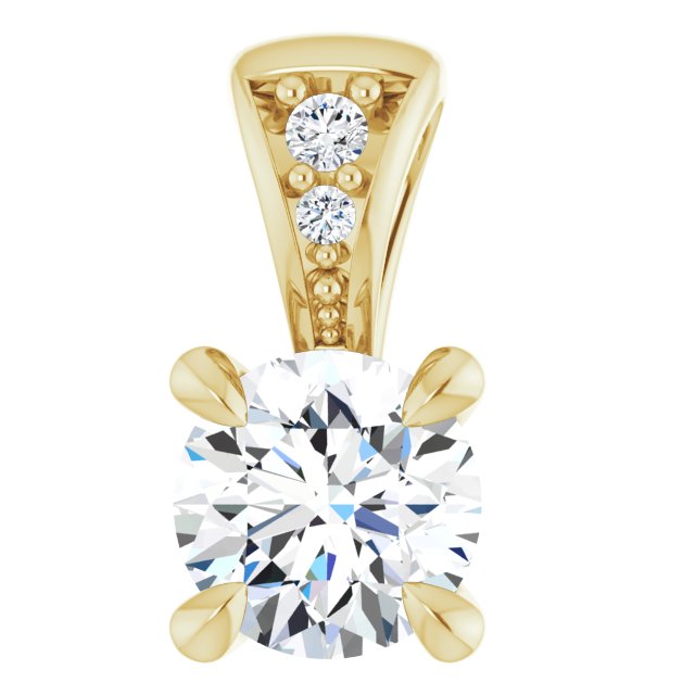 14K Yellow Gold Round  4.1Mm I1, G-H Polished 1/4 Ctw Natural Diamond Pendant