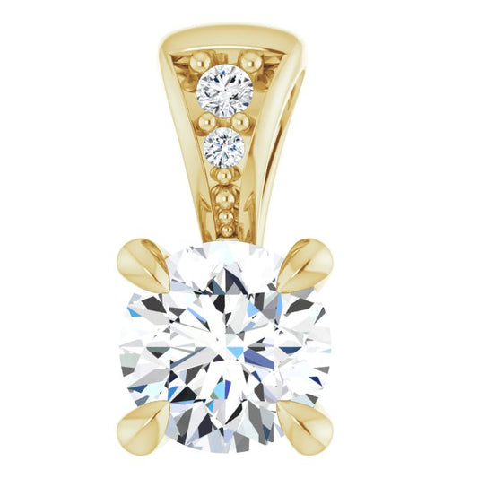 14K Yellow Gold Round  4.1Mm I1, G-H Polished 1/4 Ctw Natural Diamond Pendant