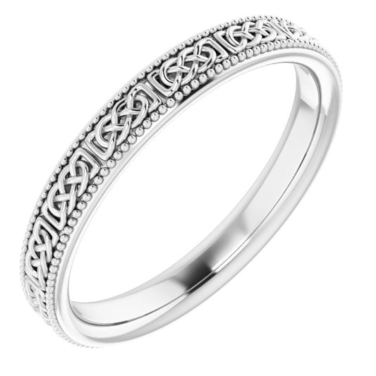14K White Or Yellow Gold 3 Mm Polished Milgrain Celtic-Inspired Standard-Fit Band, Size 6.5