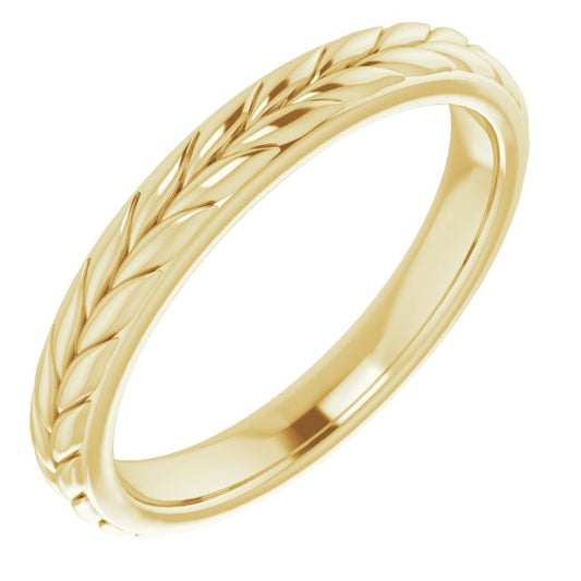 14K Yellow Gold Gold Polished Wheat Pattern Standard-Fit Band, Size 6.5