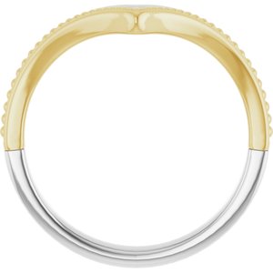 14K White/Yellow Gold Polished Beaded V Ring Size 7