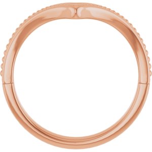 14K Rose Gold Polished Beaded V Ring Size 7