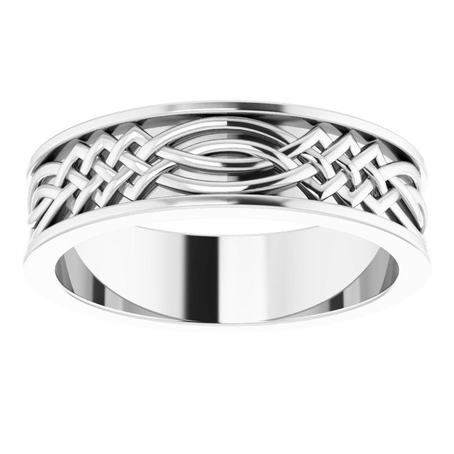 Platinum Or Sterling Silver Polished Celtic-Inspired Inlay Standard-Fit Flat Band