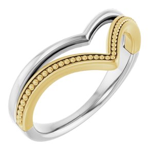14K White/Yellow Gold Polished Beaded V Ring Size 7