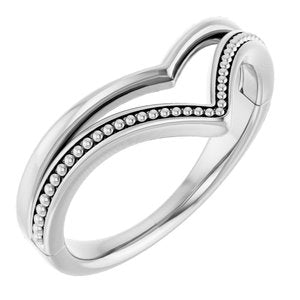 Sterling Silver Polished Beaded V Ring Size 7