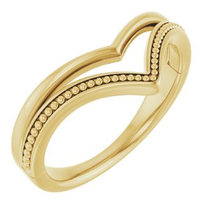 14K Yellow Gold Polished Beaded V Ring Size 7