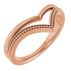 14K Rose Gold Polished Beaded V Ring Size 7