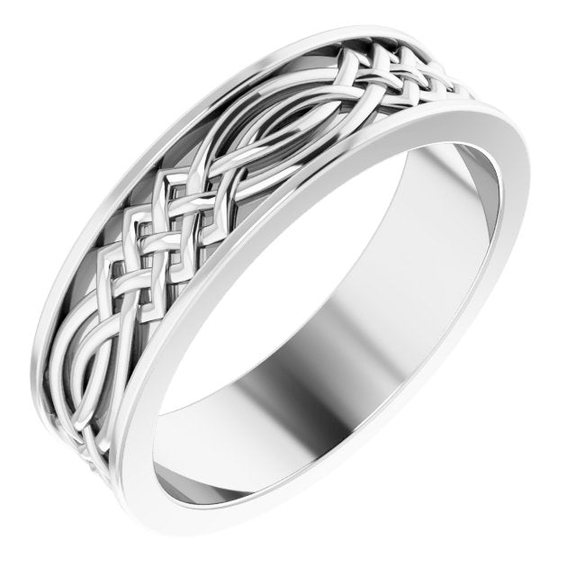 Platinum Or Sterling Silver Polished Celtic-Inspired Inlay Standard-Fit Flat Band