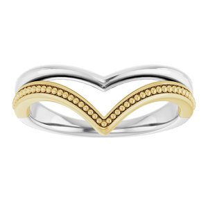 14K White/Yellow Gold Polished Beaded V Ring Size 7