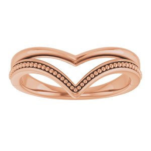 14K Rose Gold Polished Beaded V Ring Size 7