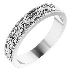 14K White Gold 4 Mm Polished Sculptural Milgrain Band Size 7