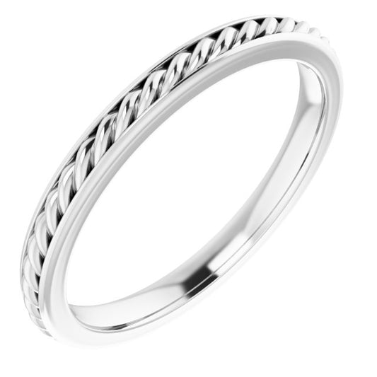 14K White Gold Polished Rope Standard-Fit Flat Band, Size 5