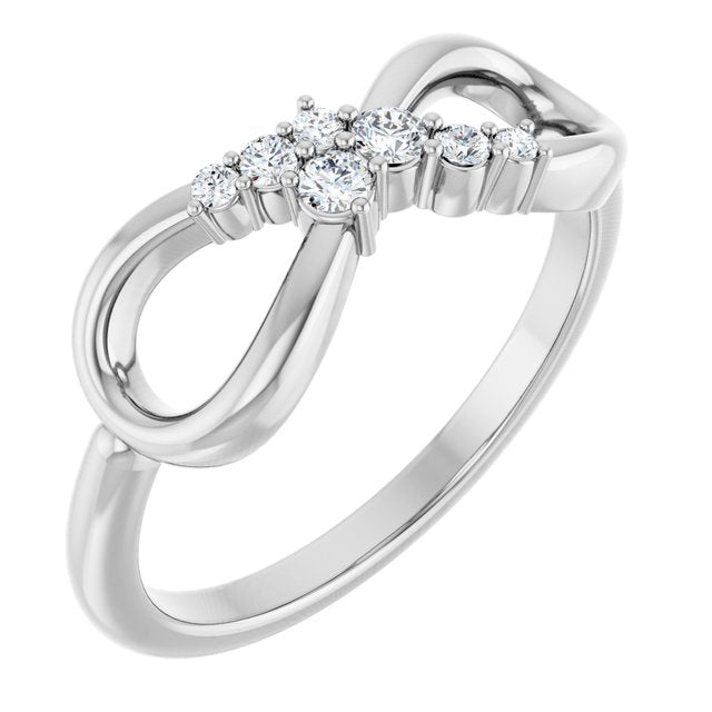 14K White Gold Round Polished 1/8 Ctw Natural Diamond Infinity-Inspired Ring, Size 7