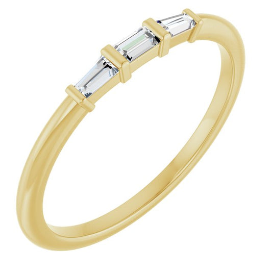 14K Yellow Or Rose Gold Straight Baguette 3 X 1.75 Mm Polished 1/6 Ctw Natural Diamond Stackable Ring, Size 7