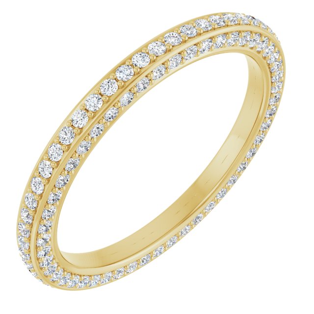 14K Yellow Gold Round 1.1 Mm Si2-Si3, G-H Polished 3/4 Ctw Natural Diamond Eternity Band, Size 7