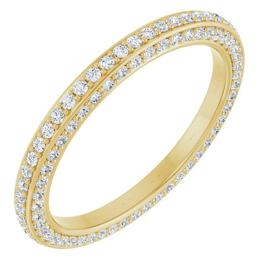14K Yellow Gold Round 1.1 Mm Si2-Si3, G-H Polished 3/4 Ctw Natural Diamond Eternity Band, Size 7